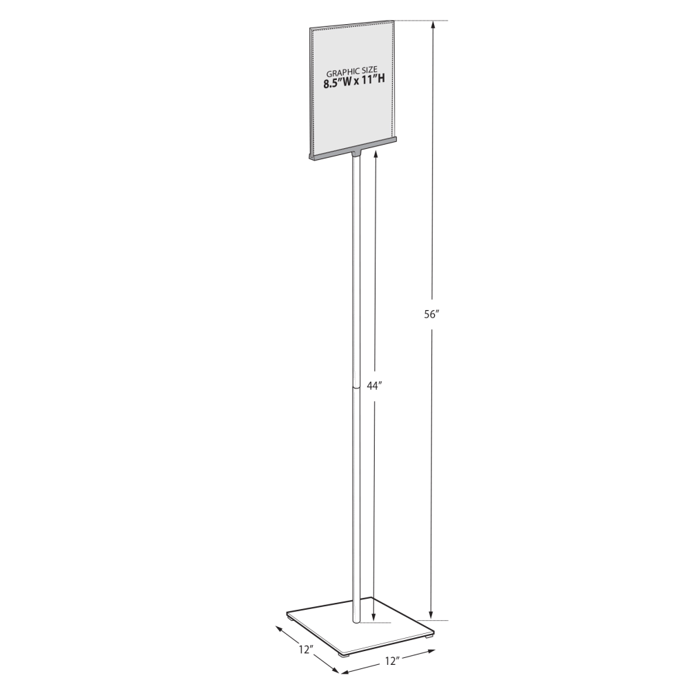 Azar Displays Pedestal 2-Sided Sign Holder Stand With Square Metal Base, 56-1/2inH x 12inW x 12inD, Clear/Silver