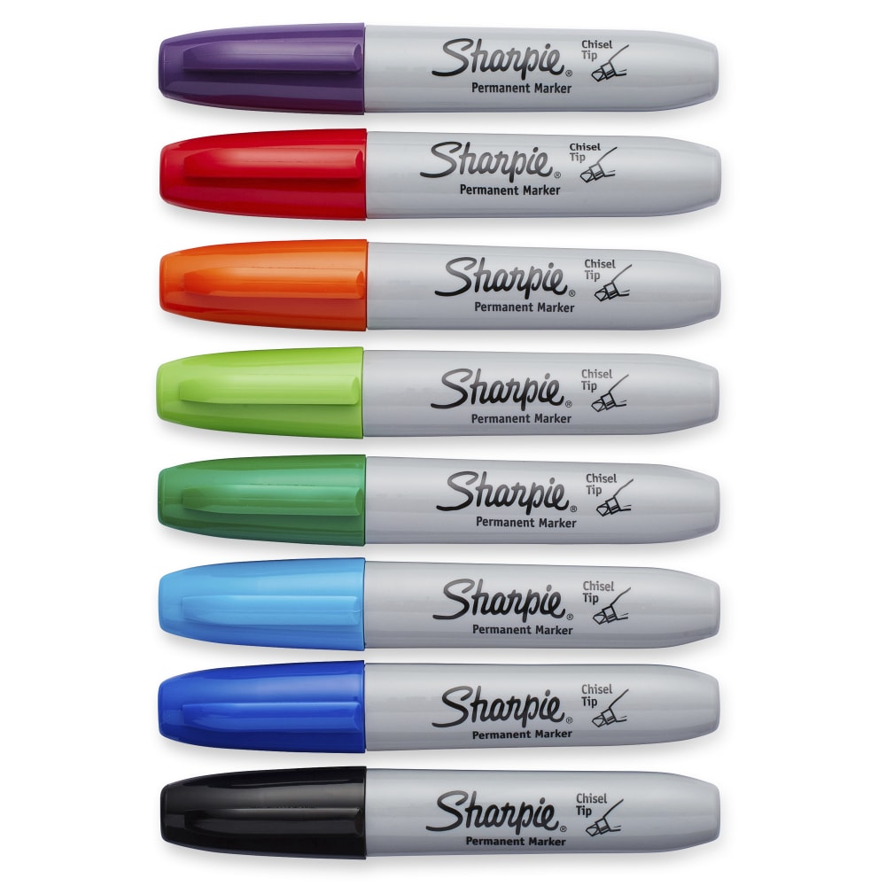 Sharpie Permanent Markers, Chisel Tip, Assorted Bright Ink Colors, Pack Of 8 Markers