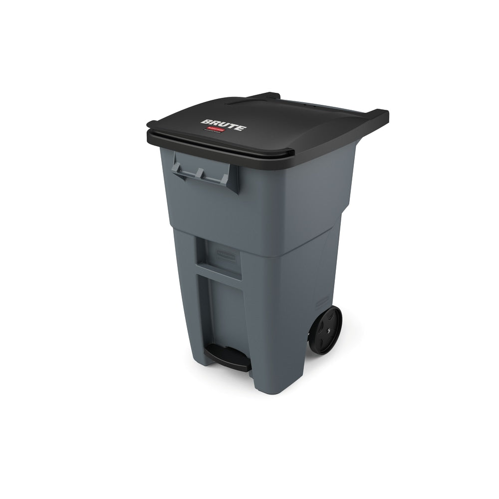 Rubbermaid Commercial BRUTE Rectangular Polyethylene Rollout Bin, Step-On, 50 Gallons, Gray