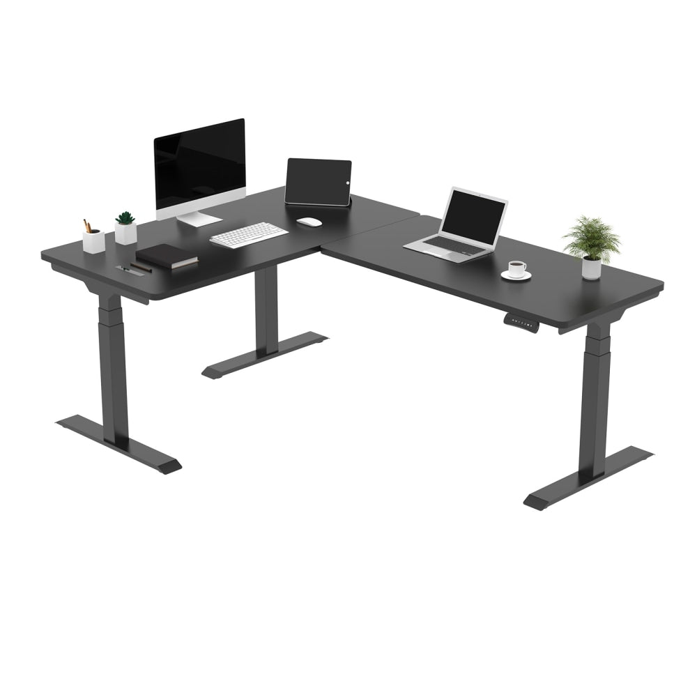 FlexiSpot E7L 76inW L-Shaped Electric Height-Adjustable Standing Desk, Black