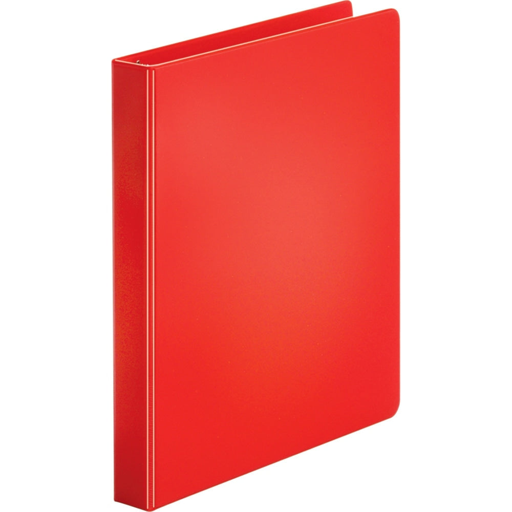 Business Source Basic 3-Ring Binder, 1in Round Rings, Red