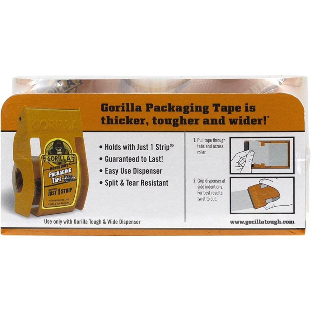 Gorilla Heavy-Duty Tough & Wide Shipping/Packaging Tape - 30 yd Length x 2.83in Width - 3in Core - 2 / Pack - Clear