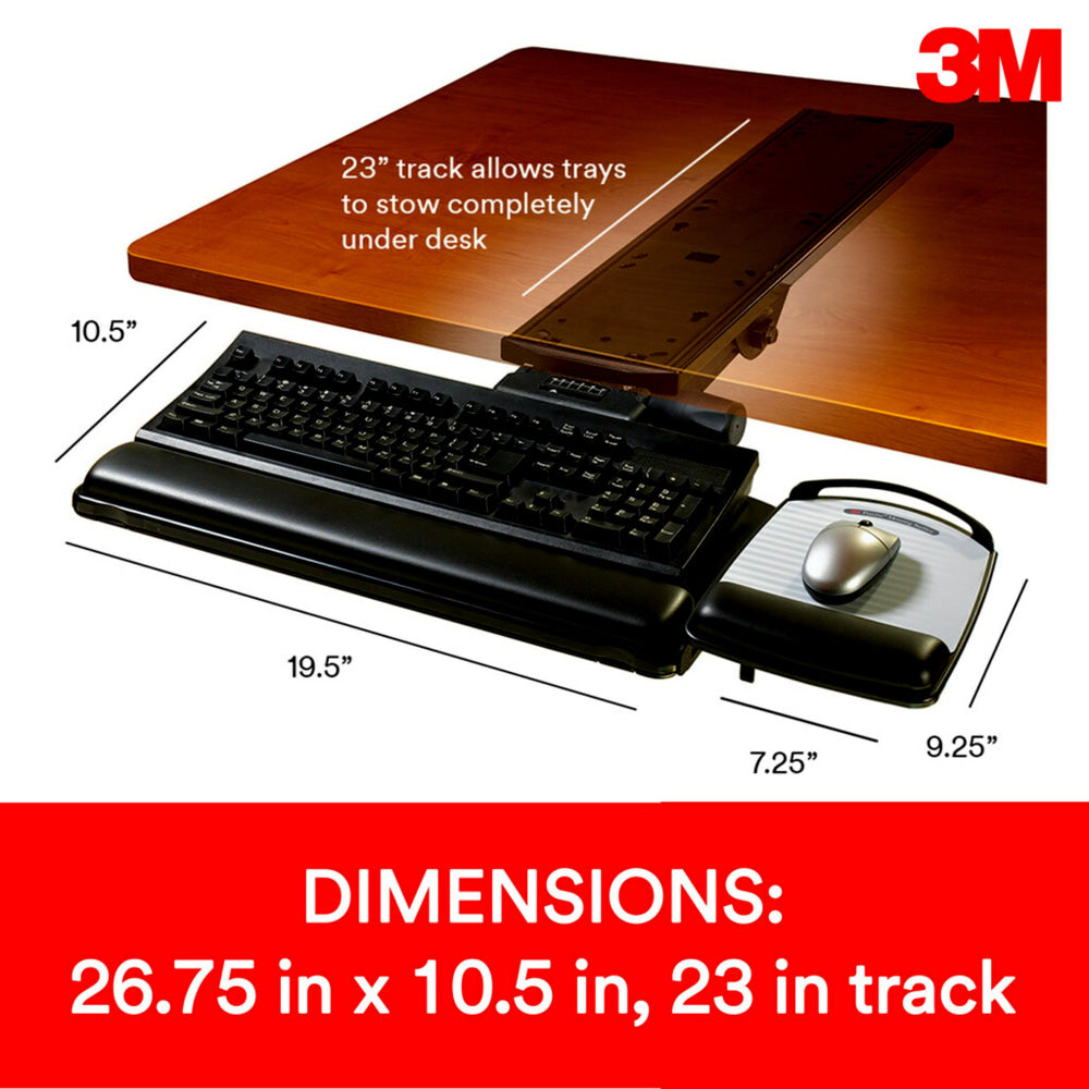 3M Sit/Stand Adjustable Keyboard Tray, Black