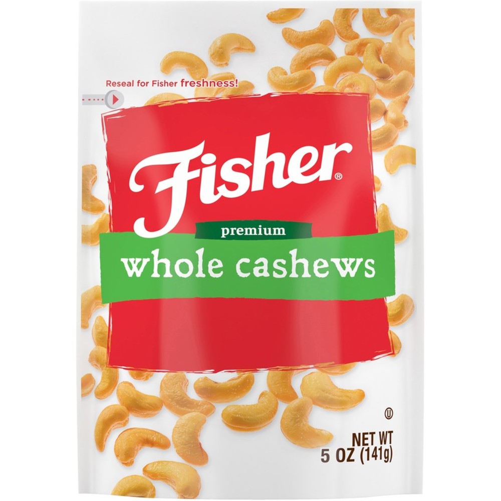 Fisher Premium Whole Cashews - No Artificial Color, No Artificial Flavor - Sea Salt - 1 Serving Bag - 5 oz - 6 / Carton