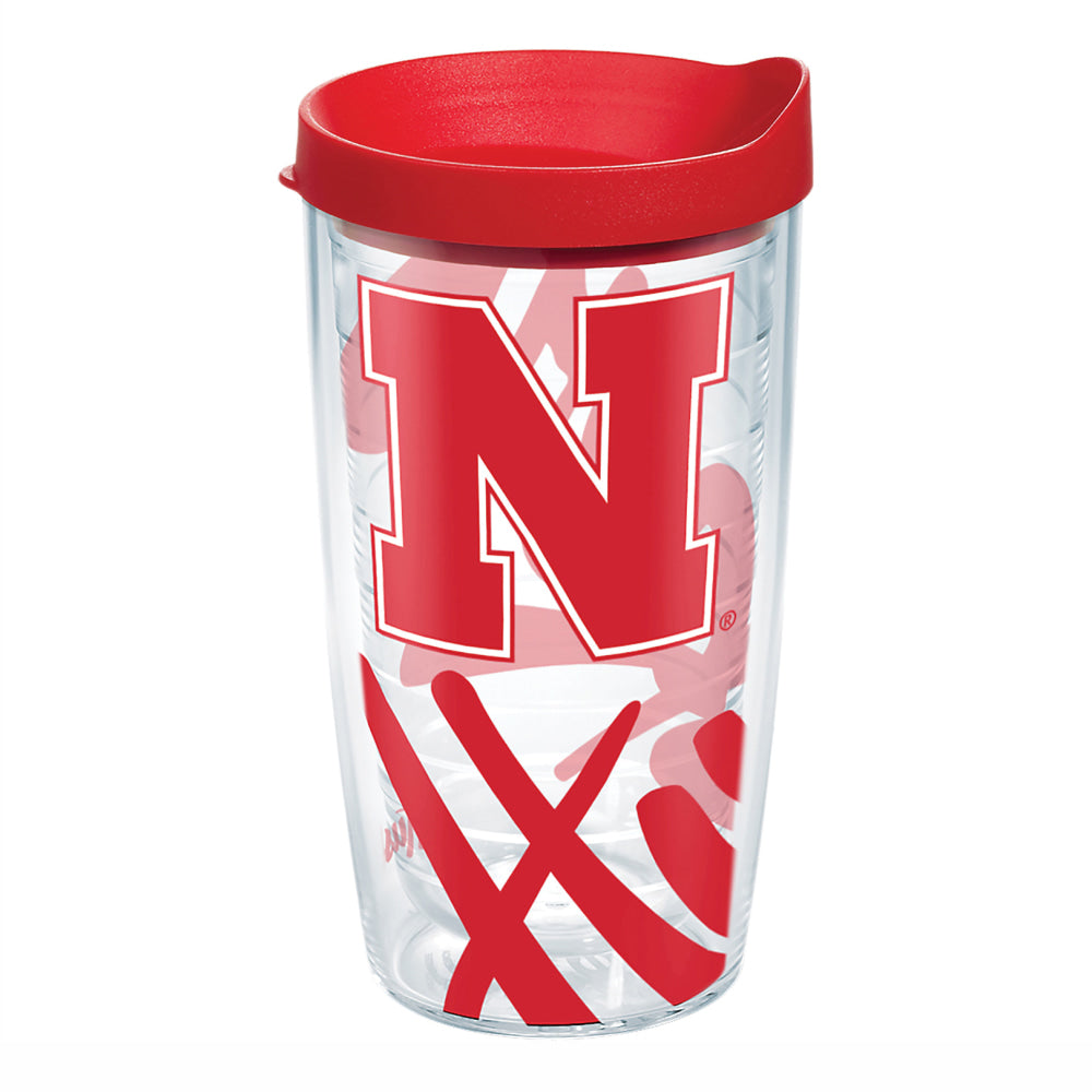 Tervis Genuine NCAA Tumbler With Lid, Nebraska Cornhuskers, 16 Oz, Clear