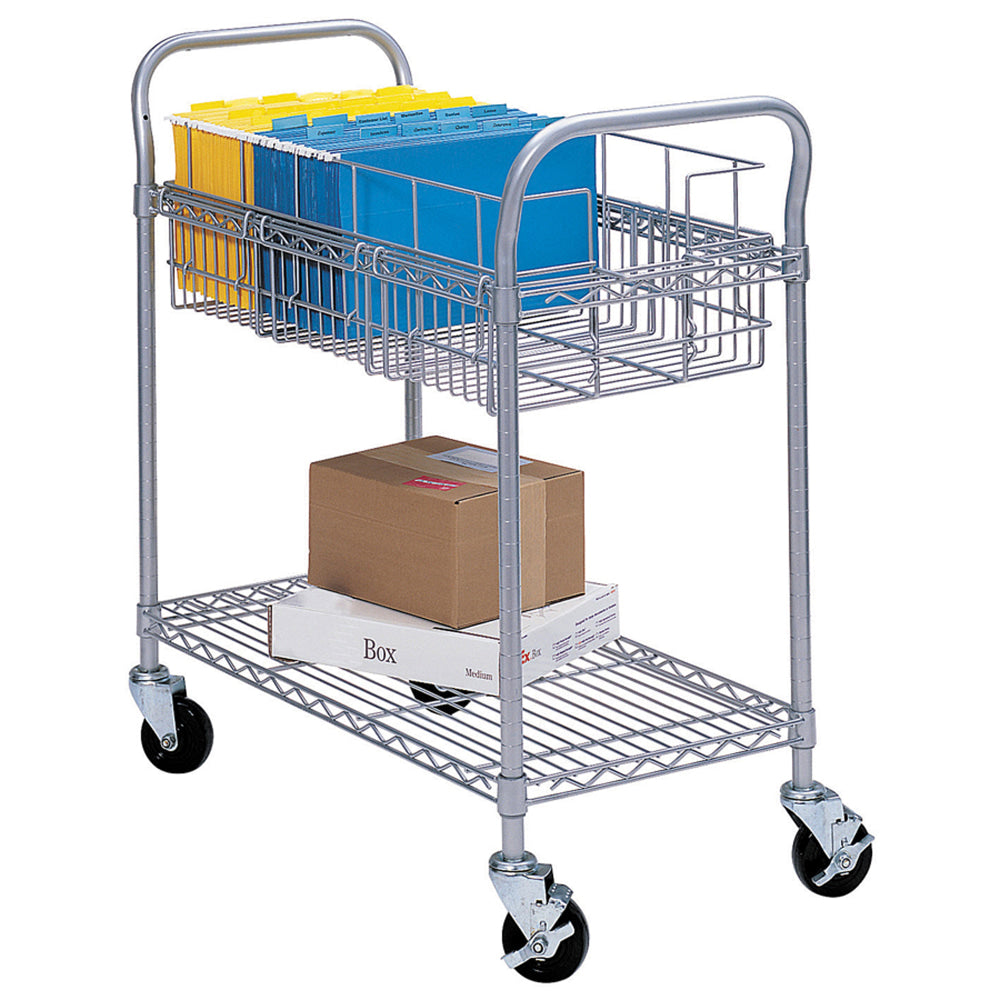 Safco Wire Mail Cart, 38 1/2inH x 26 3/4inW x 18 3/4inD, Metallic Gray