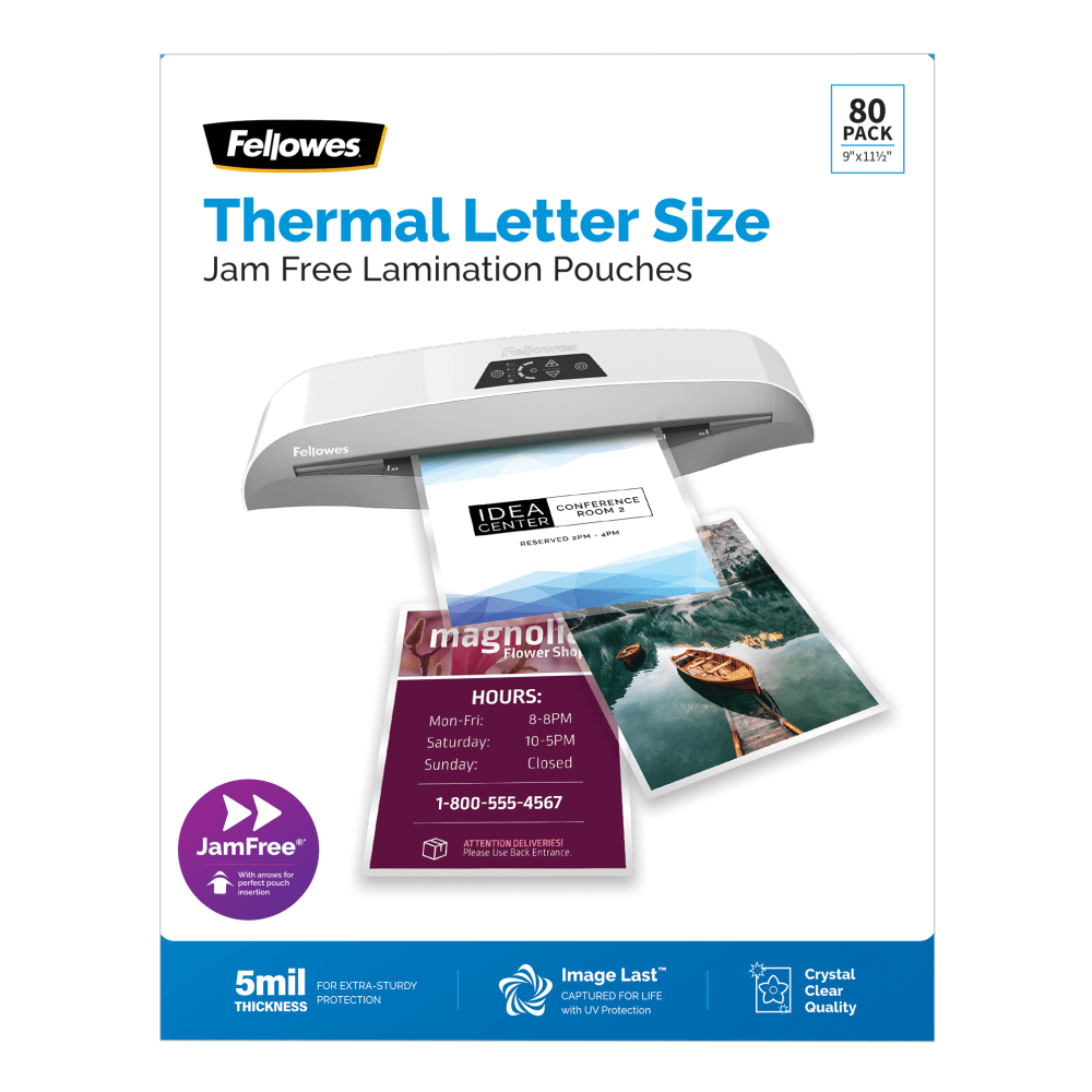 Fellowes ImageLast Premium UV Thermal Laminating Pouches, Letter Size, 5 Mil, 9in x 11-1/2in, Clear, Pack Of 80 Pouches