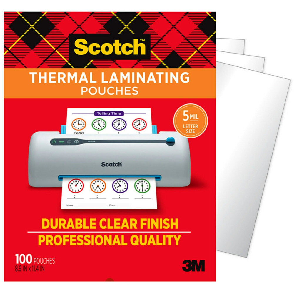 Scotch Thermal Laminating Pouches, 100 Laminating Sheets, 5 mil., Laminate Business Cards, Banners and Essays, Ideal Office or Back to School Supplies, Fits Letter Size (8.9 in x 11.4 in.) Paper