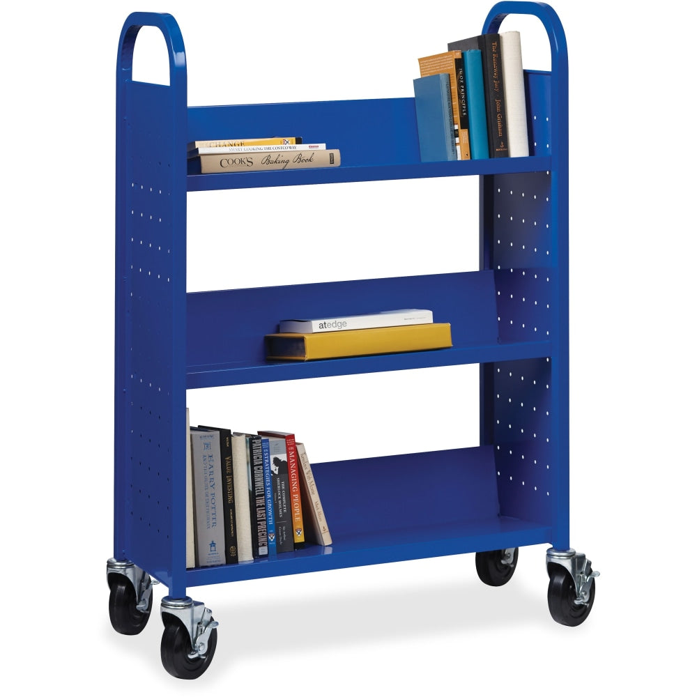 Lorell Single-Sided Mobile Steel Book Cart, 3-Shelf, Blue