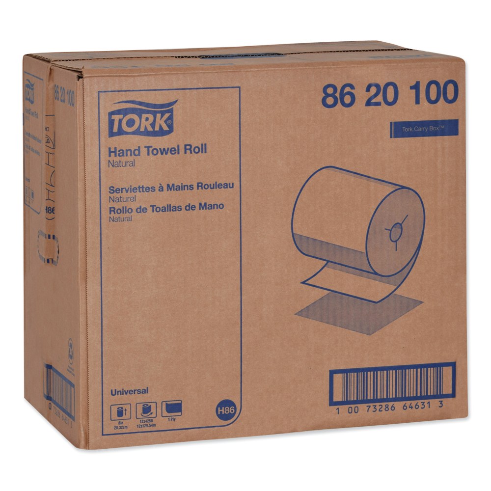 Tork Universal Notched 1-Ply Paper Towels, 425ft Per Roll, Natural, Pack Of 12 Rolls