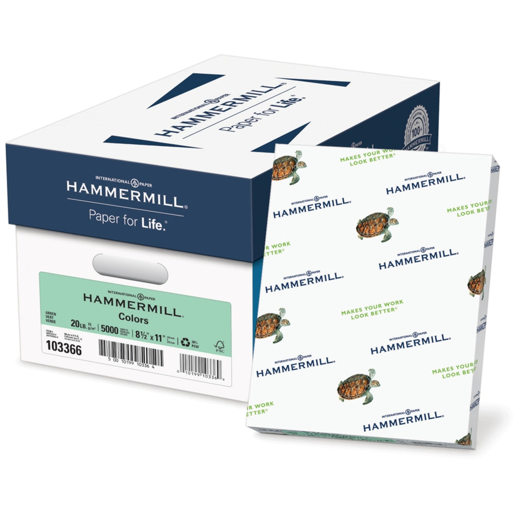 Hammermill Colors Recycled Copy Paper, Green, Letter (8.5in x 11in), 5000 Sheets Per Case, 20 Lb