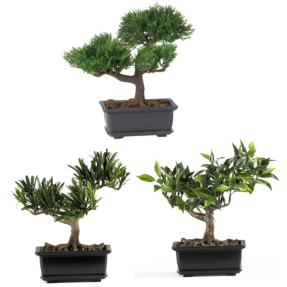 Nearly Natural 8 1/2in Silk Bonsai Plant With Pot, 8 1/2inH x 8 1/2inW x 5inD, Set of 3