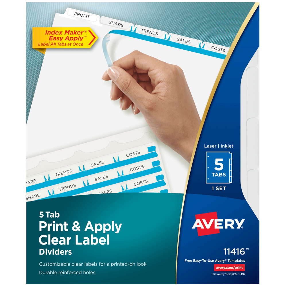 Avery Customizable Index Maker Dividers For 3 Ring Binder, Easy Print & Apply Clear Label Strip, 5 Tab, White, 1 Set