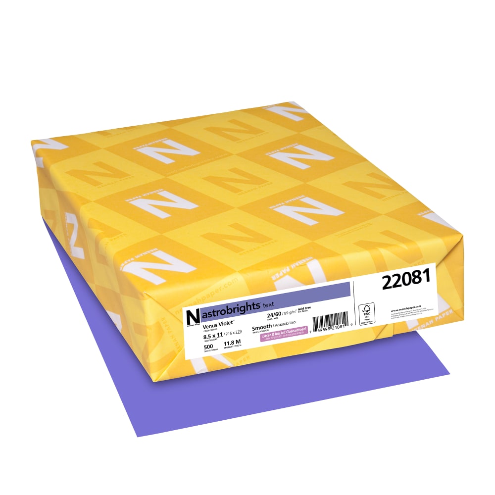 Neenah Astrobrights Bright Color Copy Paper, Venus Violet, Letter (8.5in x 11in), 500 Sheets Per Ream, 24 Lb, 98 Brightness