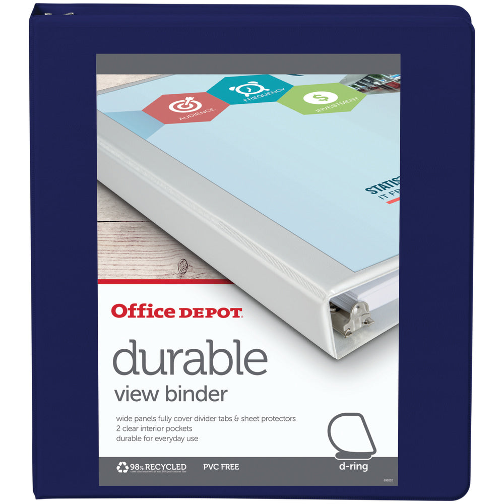 Office Depot Brand Durable View 3-Ring Binder, 1in D-Rings, Blue