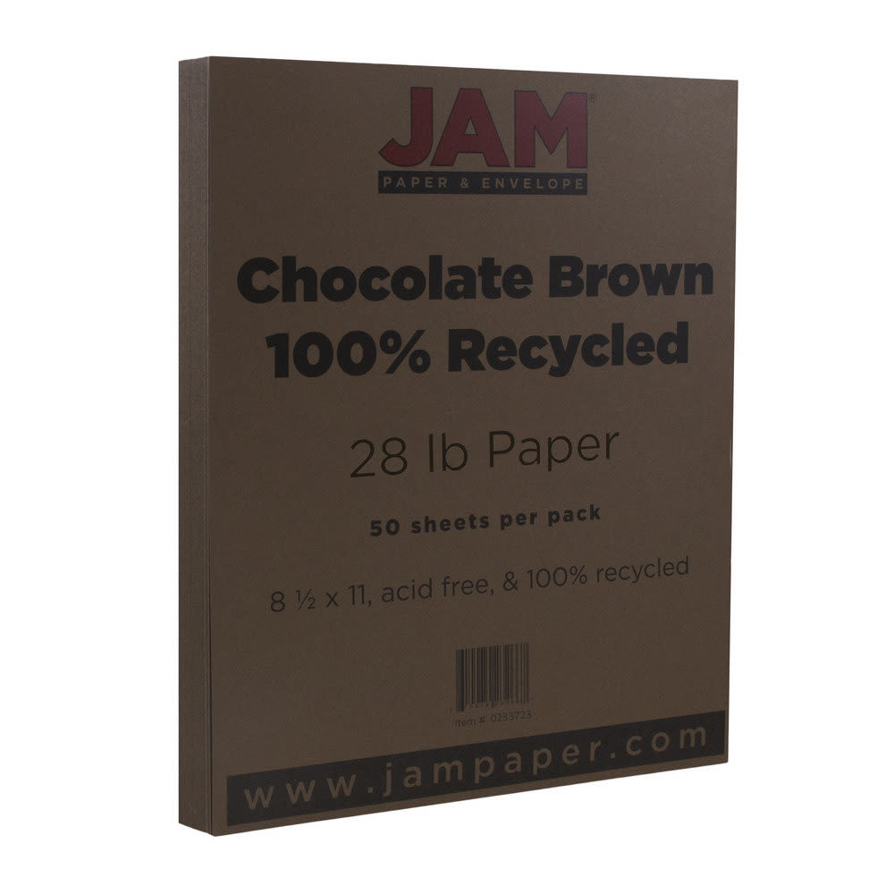 JAM Paper Color Multi-Use Printer & Copy Paper, Chocolate Brown, Letter (8.5in x 11in), 50 Sheets Per Pack, 28 Lb