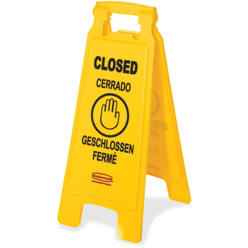 Rubbermaid Commercial Closed Multi-Lingual Floor Sign - CLOSED Print/Message - 11in x 25in - Rectangular Shape - Yellow