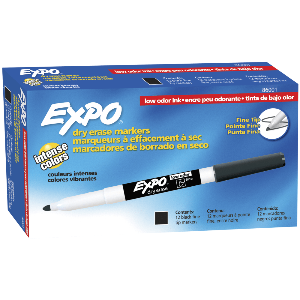 EXPO Low-Odor Dry-Erase Pen-Style Markers, Black Ink, Pack Of 12