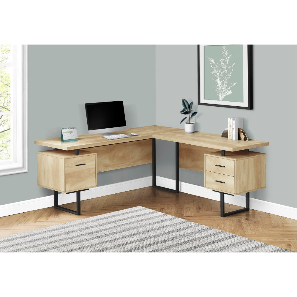 Monarch Specialties Dallas 71inW L-Shaped Corner Desk, Natural