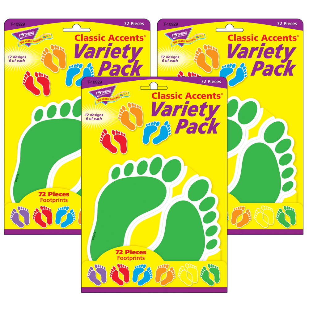 TREND Classic Accents, Footprints, 36 Accents Per Pack, Set Of 3 Packs