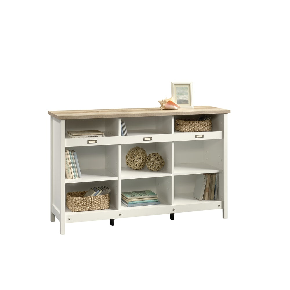 Sauder Adept 37inH Storage 9-Shelf Bookcase Credenza, Lintel Oak/Soft White