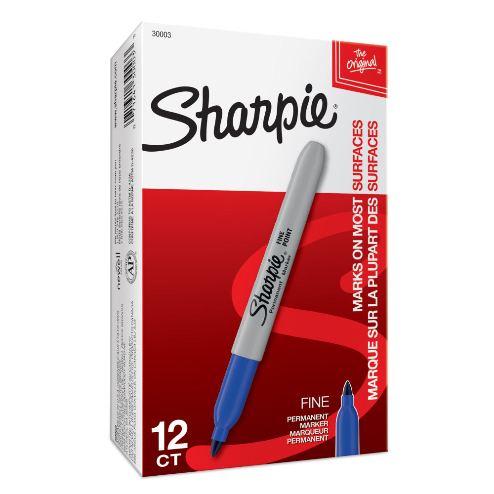 Sharpie Permanent Fine-Point Markers, Blue, Pack Of 12 Markers