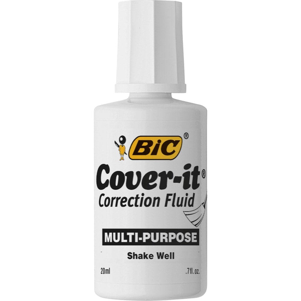 BIC Cover-it Correction Fluid - 0.68 fl oz - White - Fast-drying - 1 Each