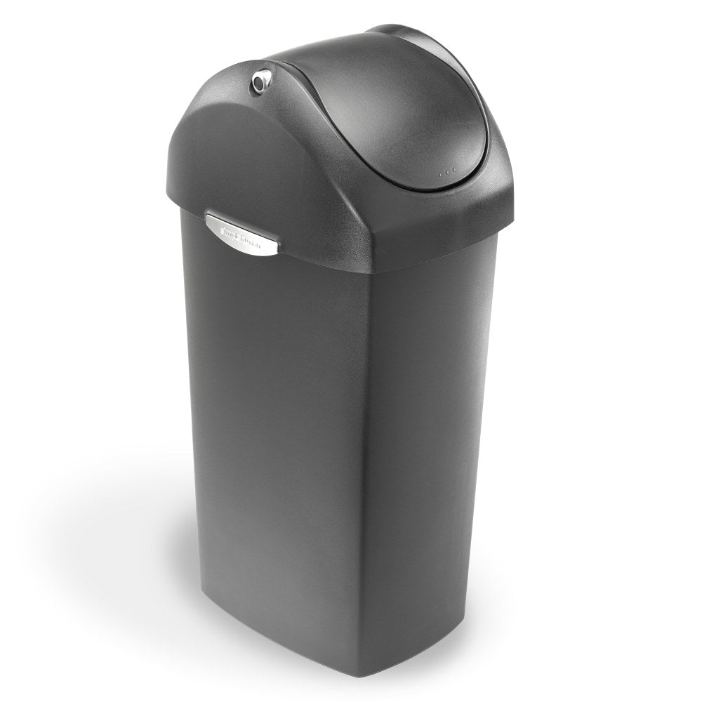 simplehuman Square Swing-Lid Plastic Trash Can, 15 Gallons, 32-4/5inH x 13-1/2inW x 16-7/10inD, Gray