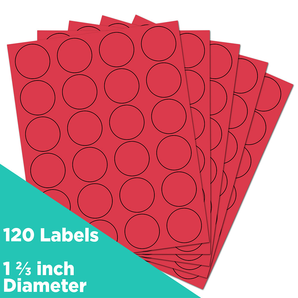 JAM Paper Circle Label Sticker Seals, 1 2/3in, Red, Pack Of 120