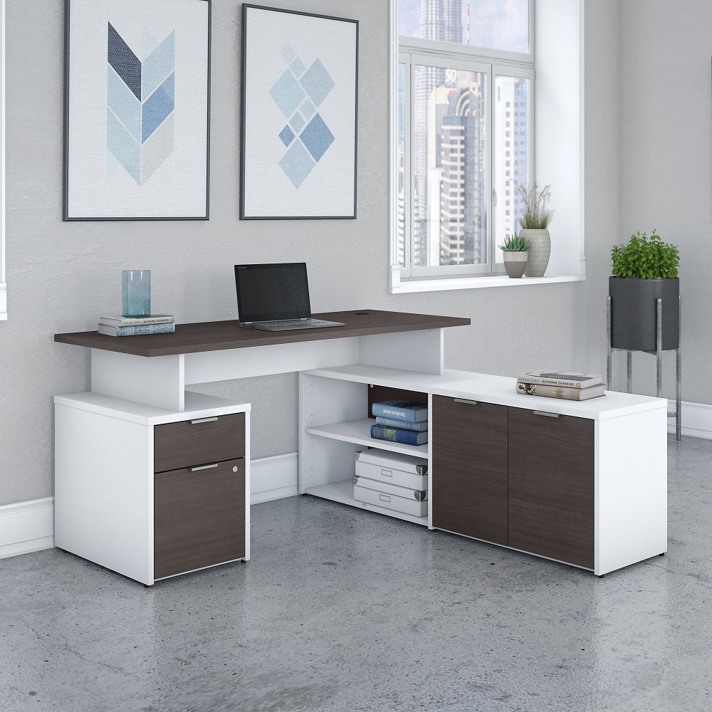 Bush Business Furniture Jamestown 60inW L-Shaped Corner Desk With Drawers, Storm Gray/White, Standard Delivery