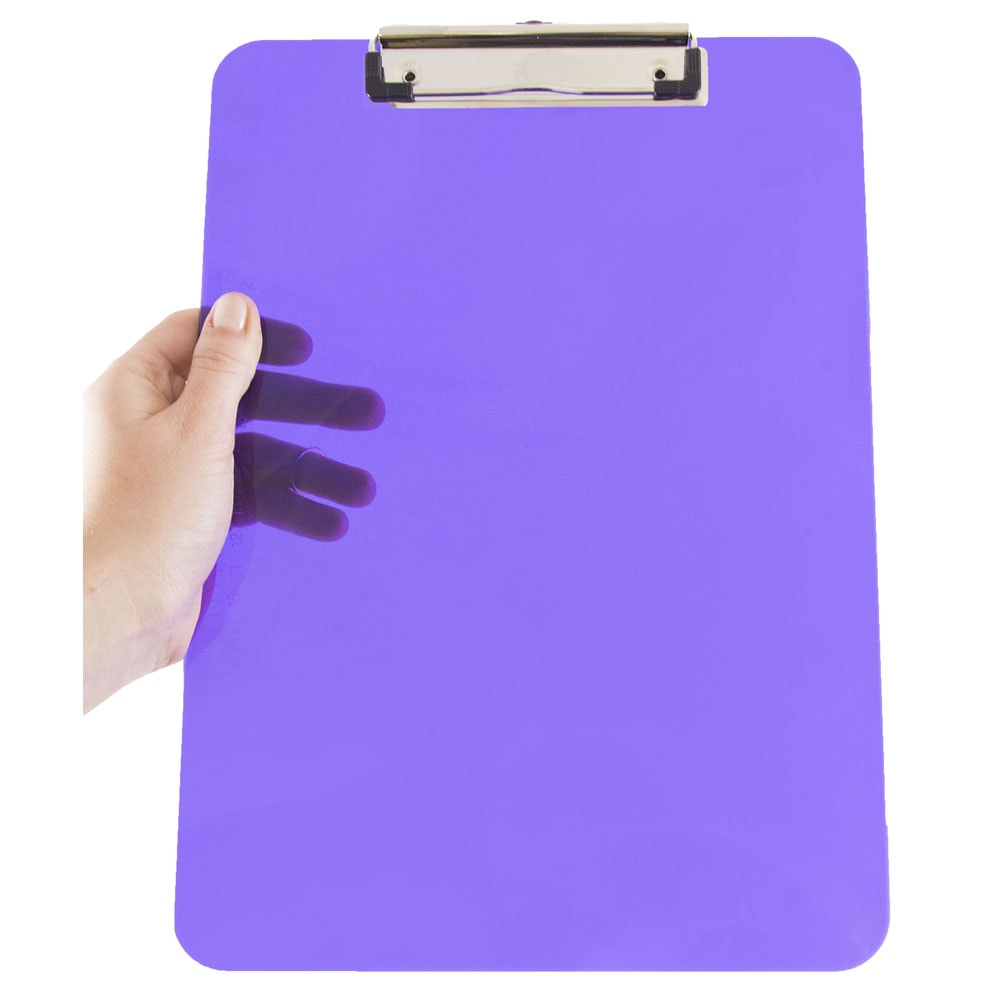 JAM Paper Plastic Clipboards with Metal Clip, 9in x 13in, Purple, Pack Of 12