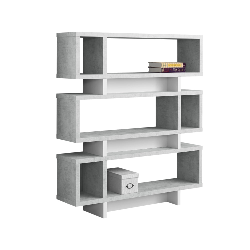 Monarch Specialties 55inH 3-Shelf Modern Bookcase, Gray Cement/White