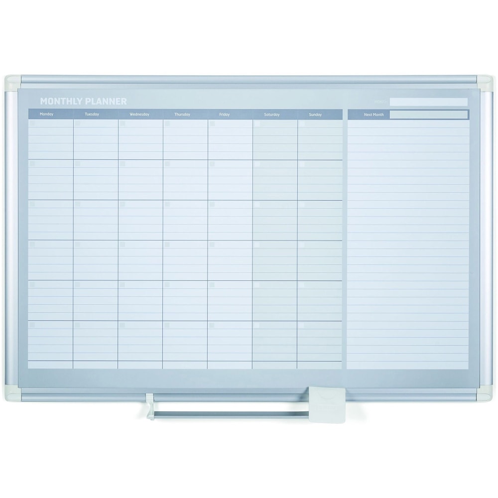 MasterVision Gold Ultra Magnetic Dry-Erase Monthly Calendar Planning Board, Lacquered Steel, 36in x 24in, White/Plate Gray, Silver Aluminum Frame