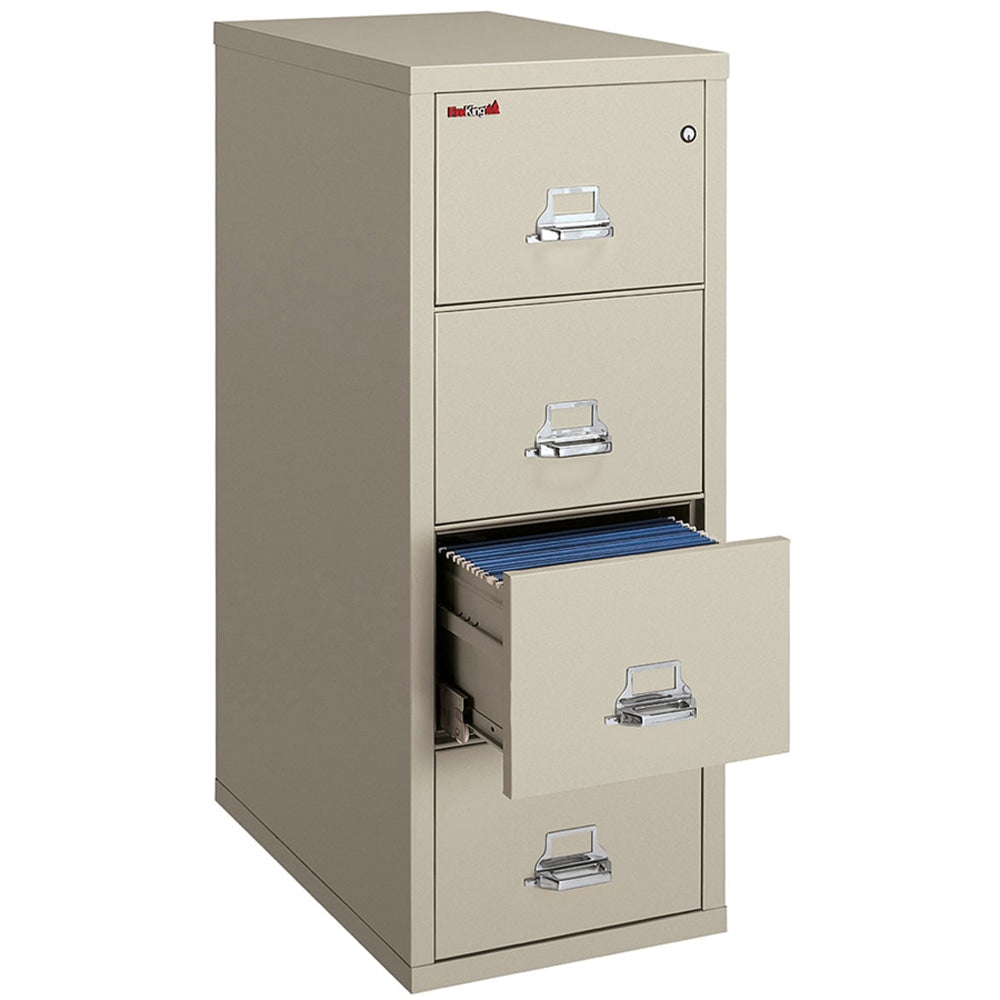 FireKing UL 1-Hour 31-5/8inD Vertical 4-Drawer Letter-Size Fireproof File Cabinet, Metal, Parchment, White Glove Delivery