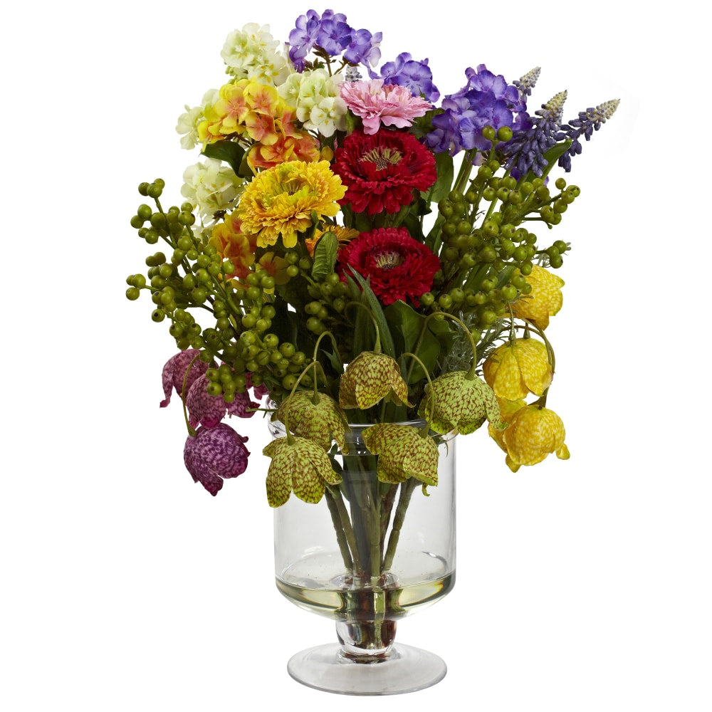 Nearly Natural Spring Floral 16inH Plastic Arrangement With Vase, 16inH x 12inW x 12inD, Multicolor