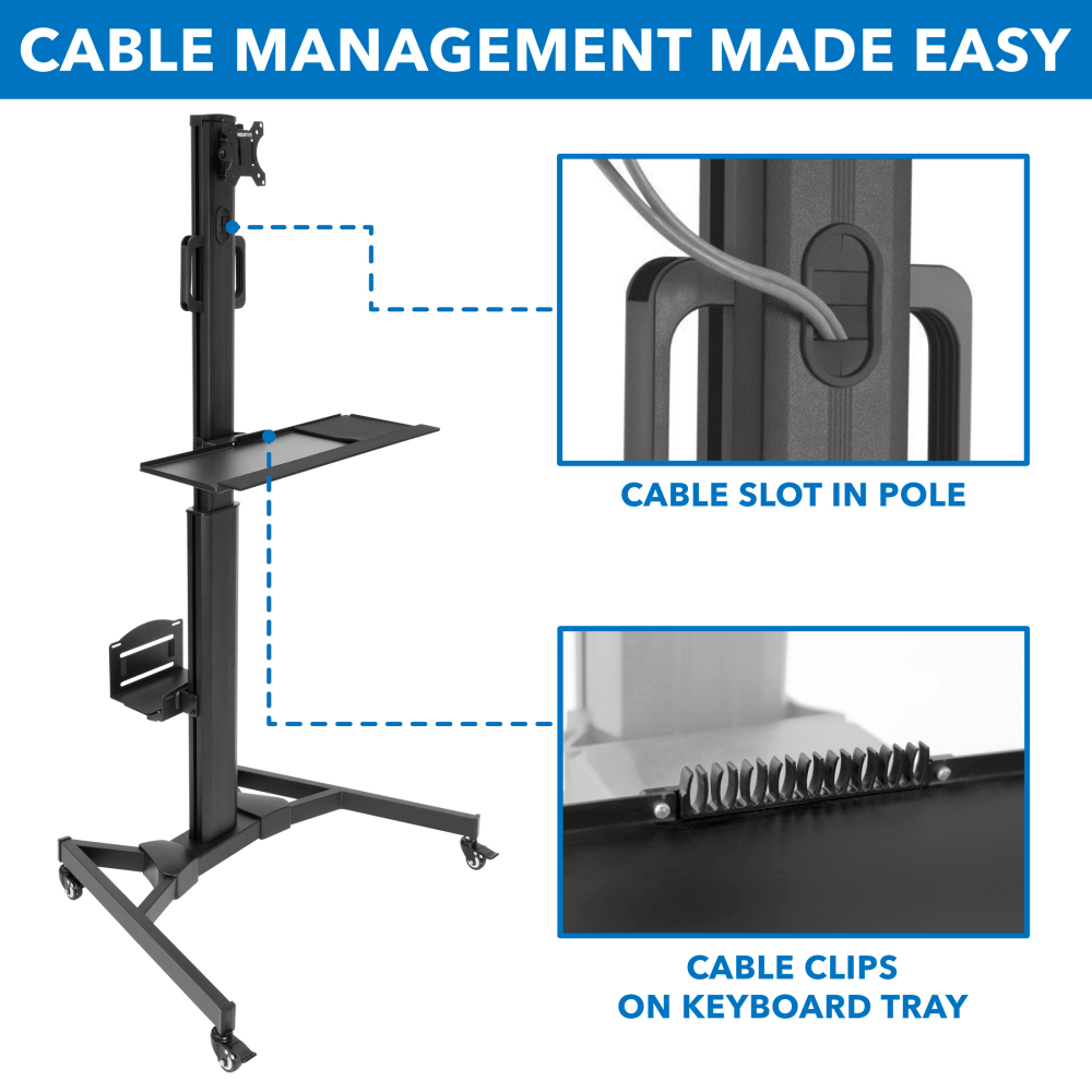 Mount-It! MI-7985 Adjustable Mobile Workstation With Single Monitor Mount, 42-1/2inH x 21inW x 7inD, Black