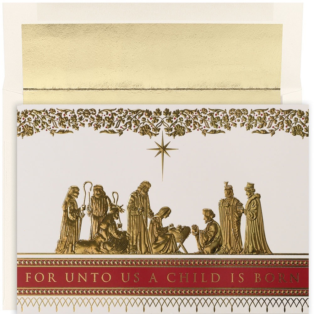 JAM Paper Christmas Card Set, Manger Scene, Set Of 16 Cards and 16 Envelopes