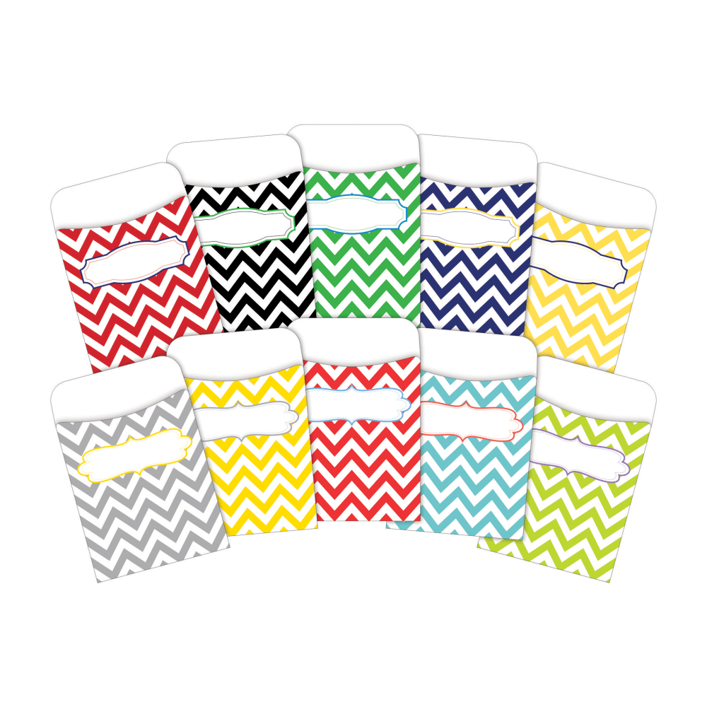 Barker Creek Peel And Stick Library Pockets, 3in x 5in, Chevron Beautiful/Chevron Nautical, Pack Of 60 Pockets