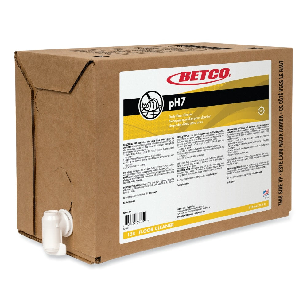 Betco pH7 Floor Cleaner, Lemon Scent, 5 Gallons, Carton Of 4 Bags