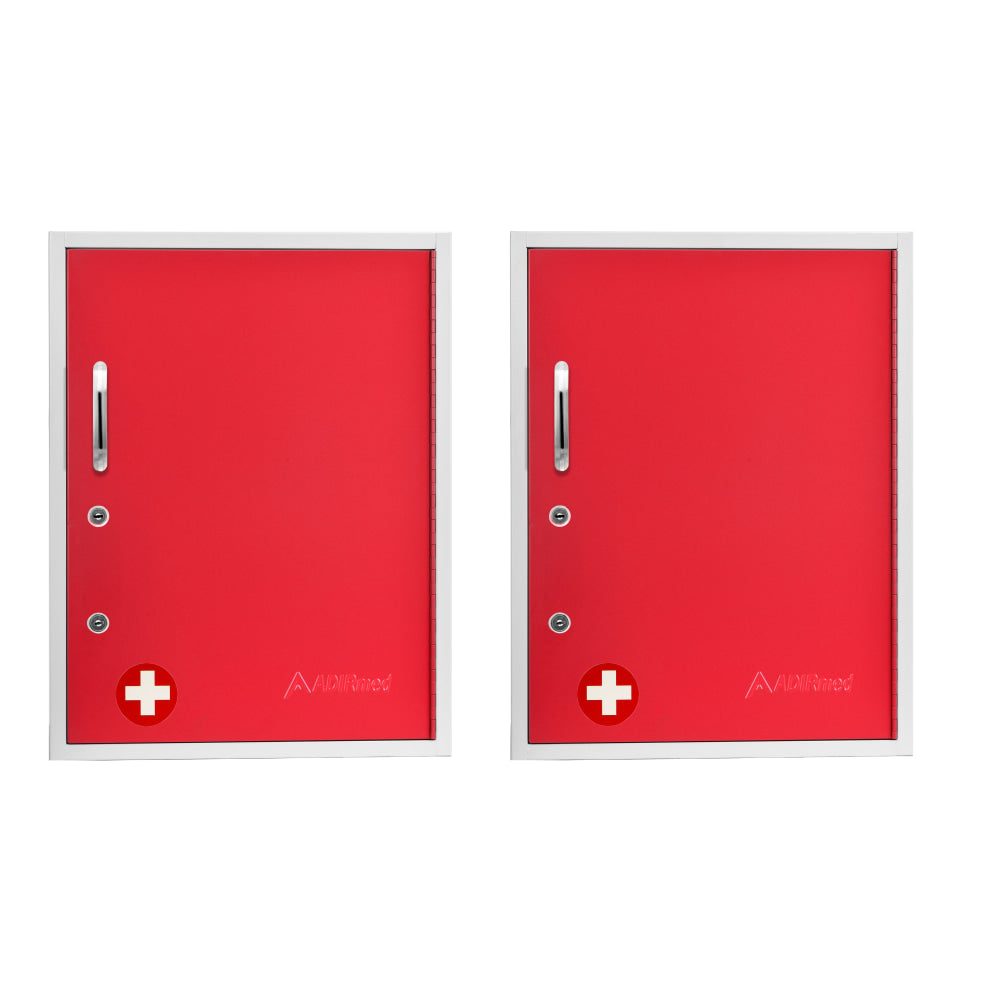 Alpine AdirMed Dual Lock Surface-Mount Medical Security Cabinets, 21inH x 16inW x 6inD, Red, Pack Of 2 Cabinets