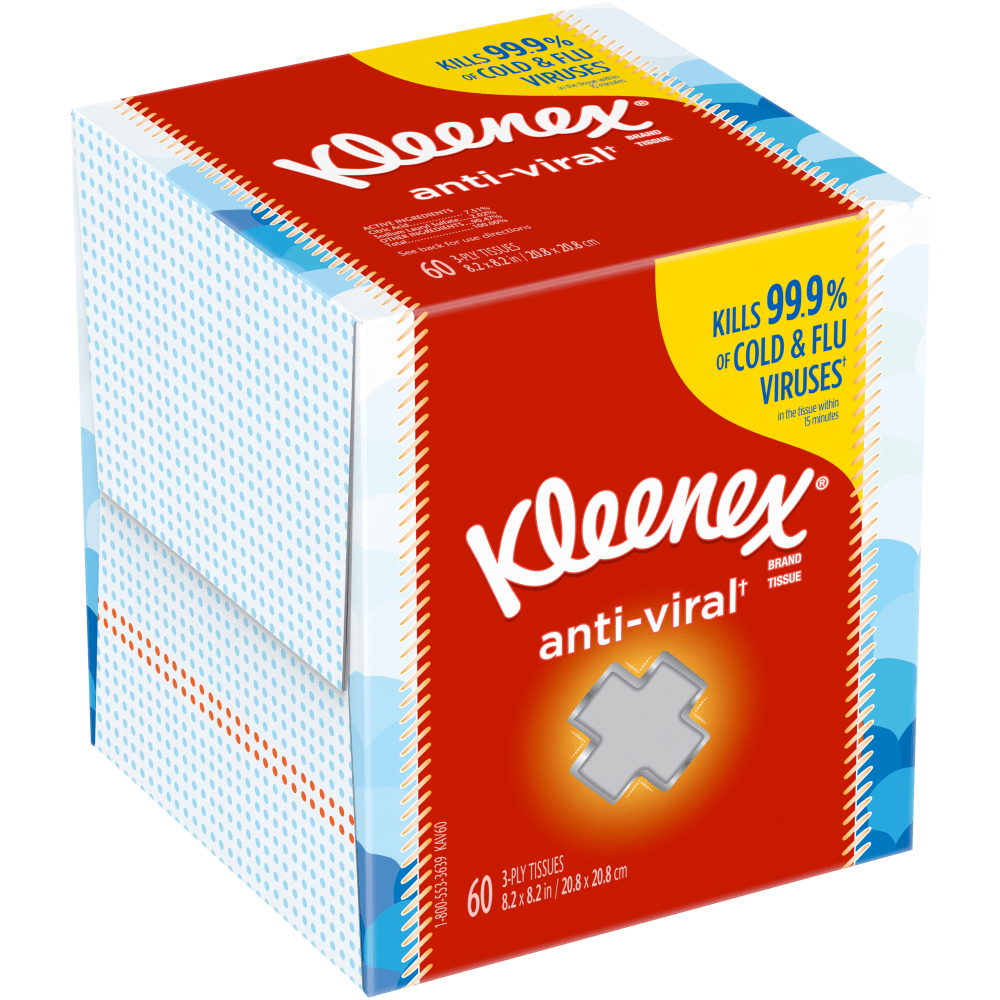 Kleenex Anti-Viral 3-Ply Facial Tissues, White, 60 Sheets Per Box