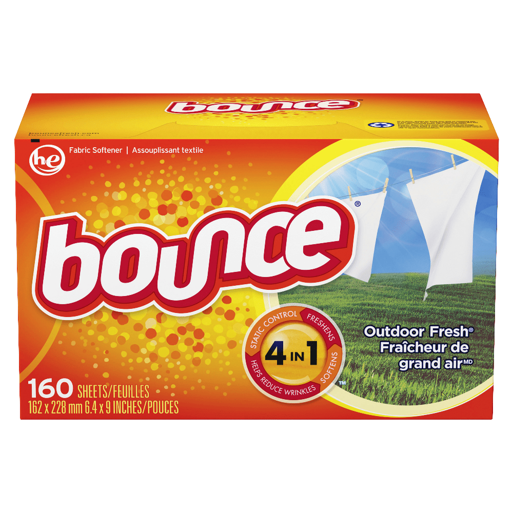 Bounce Dryer Sheets, Outdoor Fresh Scent, Orange, 160 Sheets Per Box, Carton Of 6 Boxes