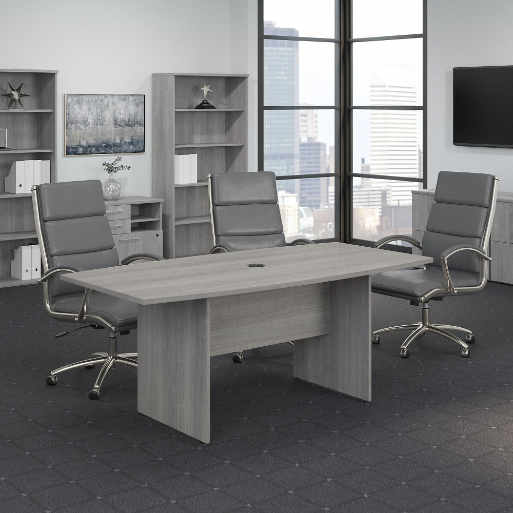 Bush Business Furniture 72inW x 36inD Boat-Shaped Conference Table With Wood Base, Platinum Gray, Standard Delivery