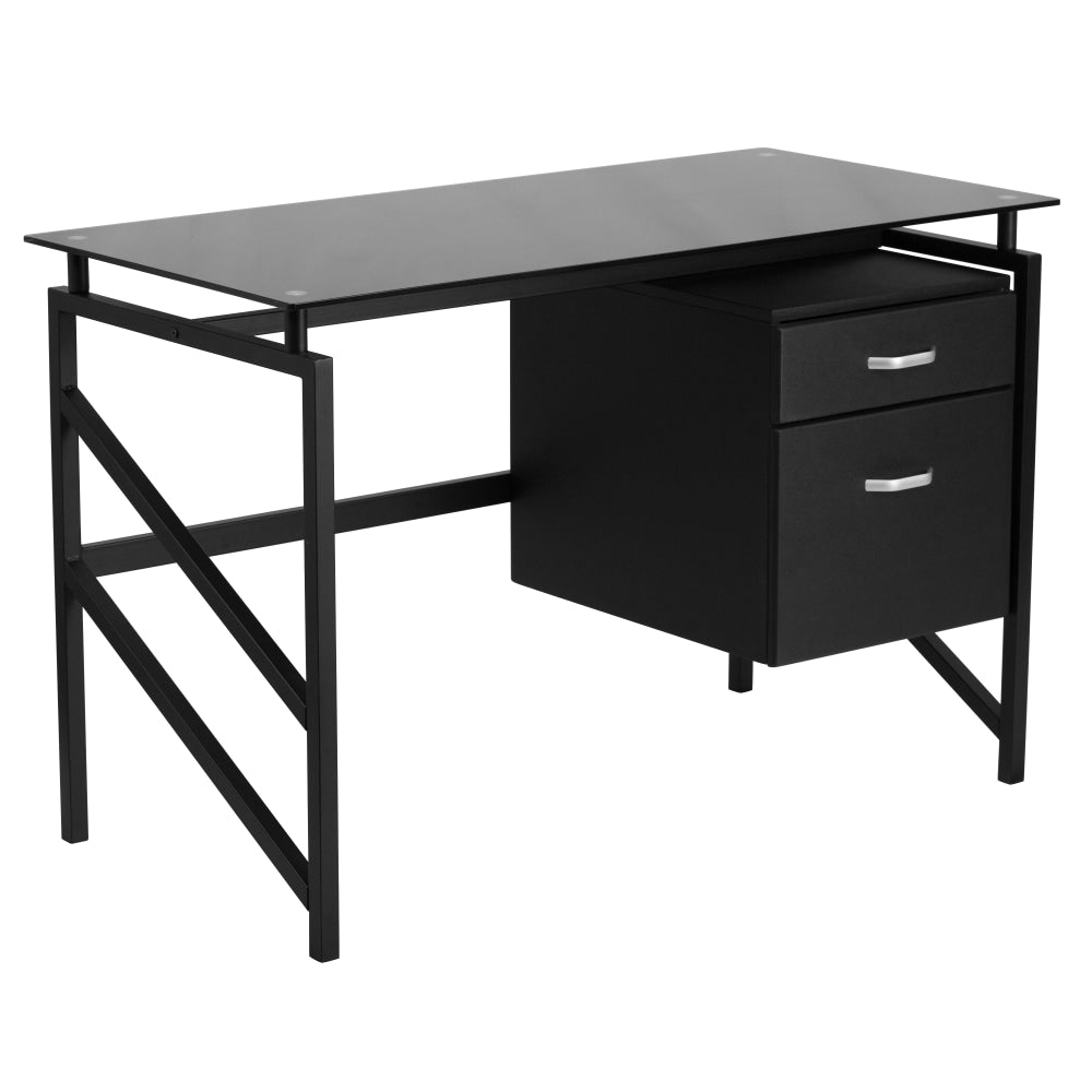 Flash Furniture 46inW Glass Computer Desk With 2- Drawer Pedestal, Black/Clear