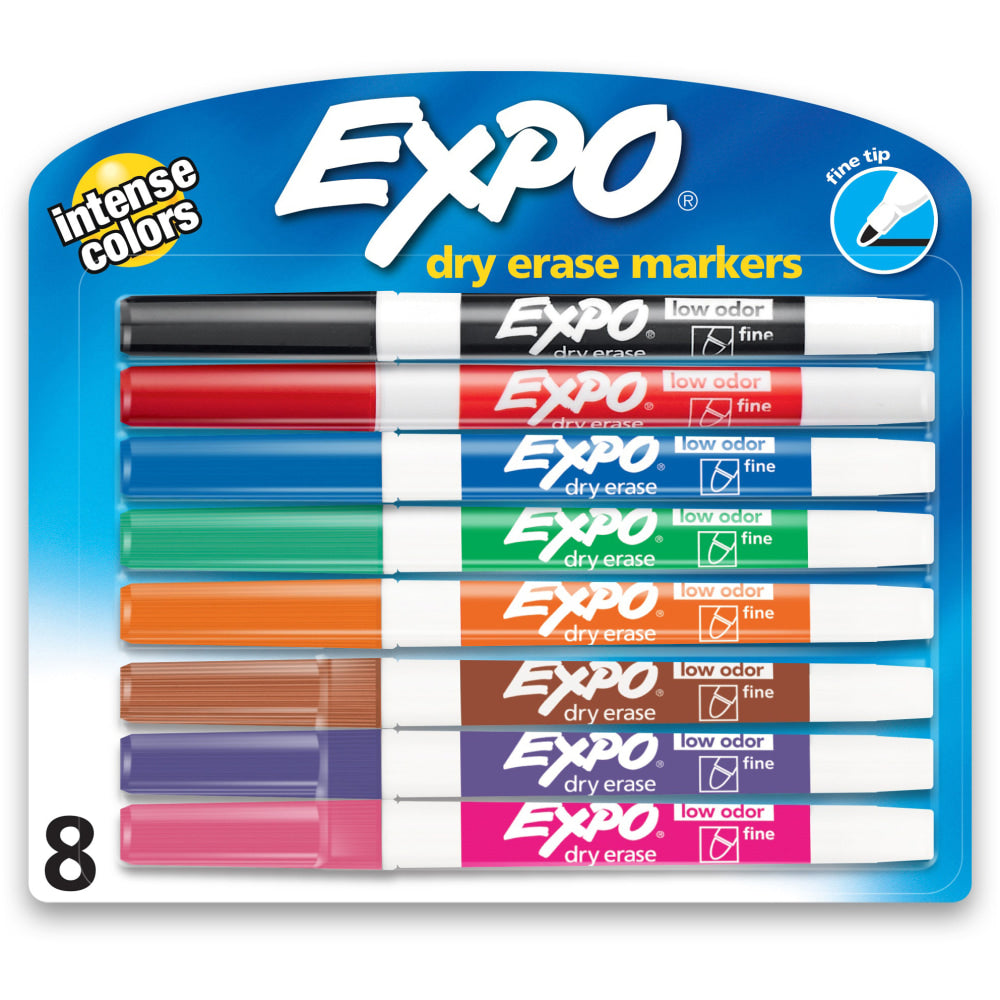 EXPO Low-Odor Dry-Erase Markers, Fine Point, Assorted Colors, Pack Of 8