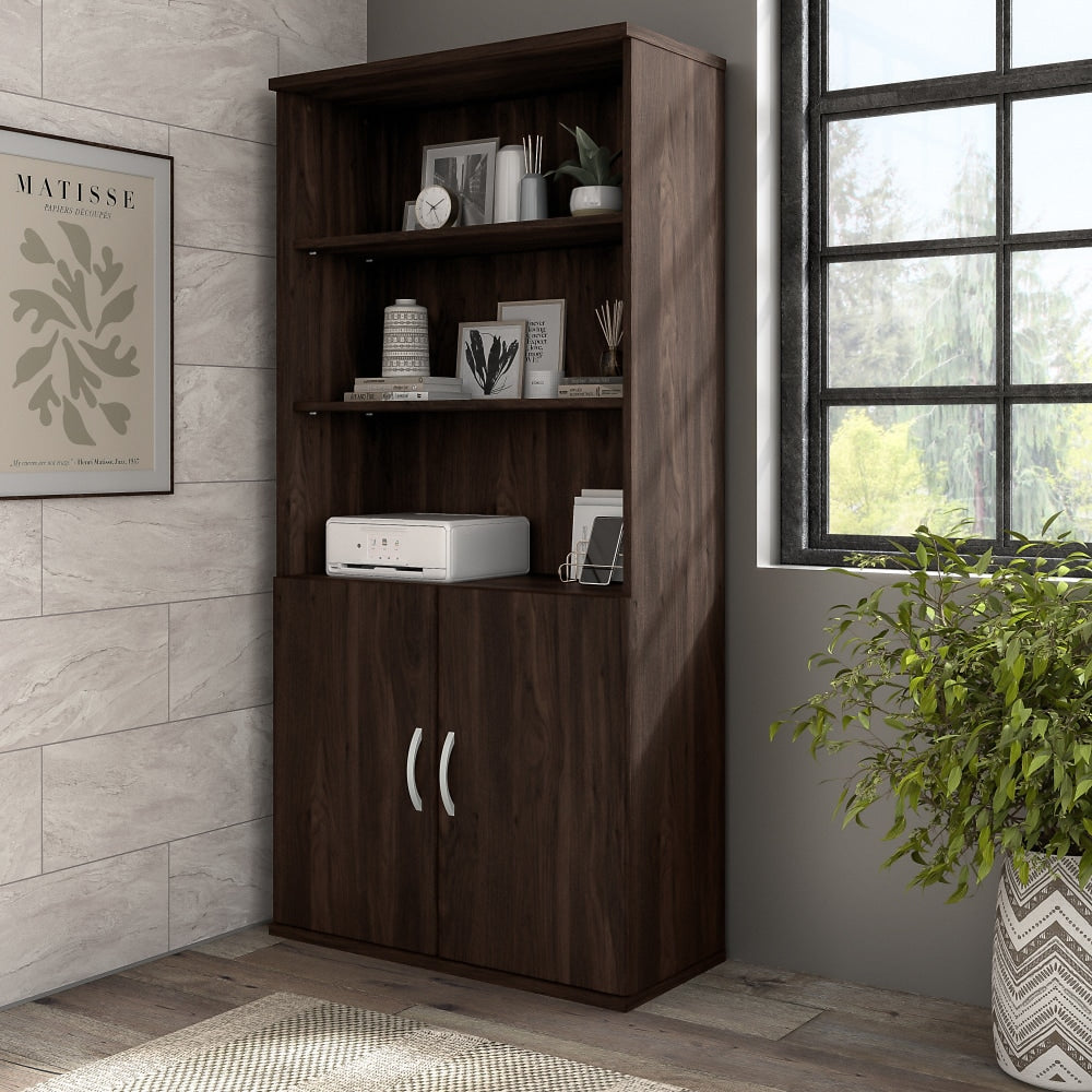 Bush Business Furniture Hybrid 73inH 5-Shelf Bookcase With Doors, Black Walnut, Standard Delivery