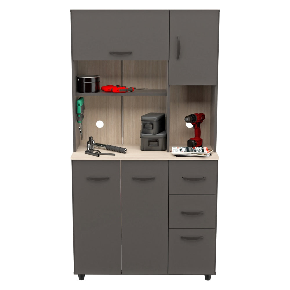 Inval Storage Cabinet With Microwave Stand, 66-1/8inH x 23-5/8inW x 15-7/16inD, Dark Gray/Maple