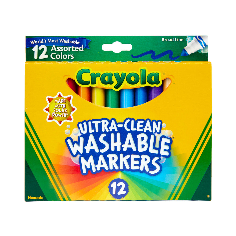 Crayola Washable Markers, Broad Line, Assorted Classic Colors, Box Of 12