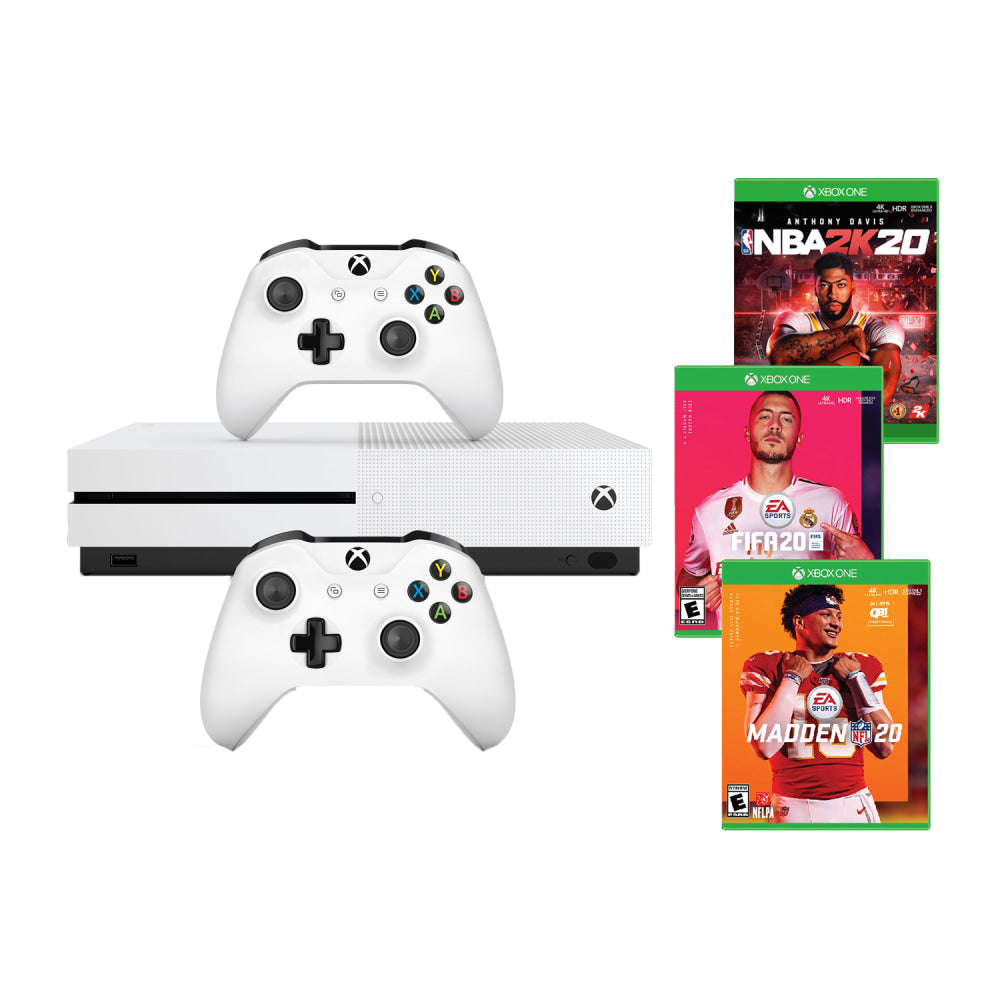 Microsoft Xbox One S Pro Sports Console Bundle With 2 Controllers/NBA 2K20/FIFA 20/Madden NFL 20, 1TB, White