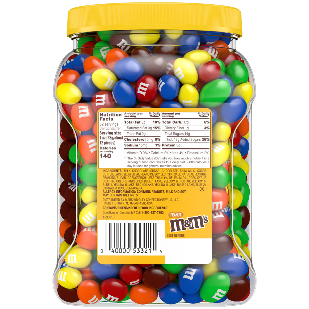 M&Ms Milk Chocolate Peanut Candies Jar, 62 Oz